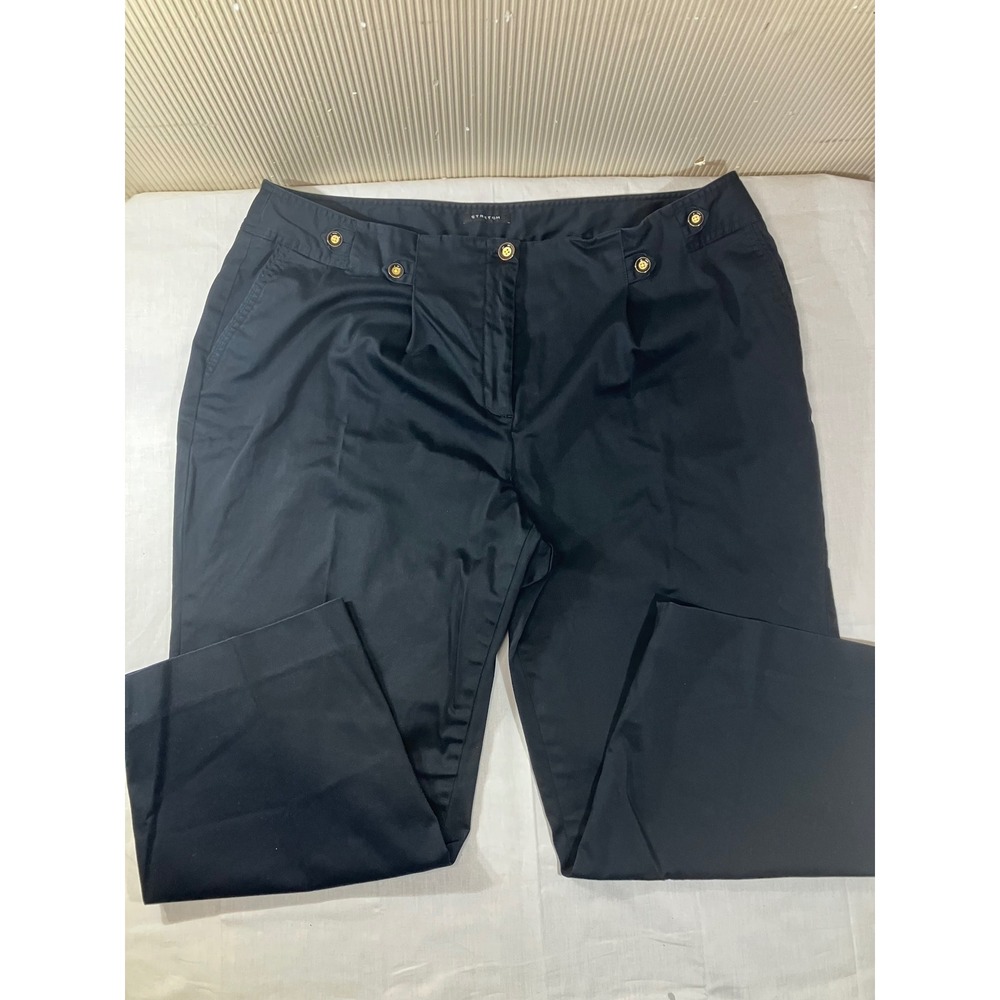 Jones New York Woman Black Stretch Cropped Pants Gold Button Detail Size 20W